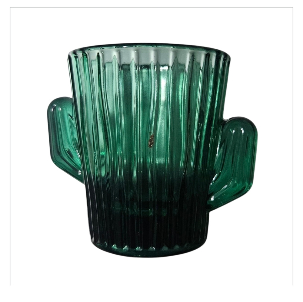 VINTAGE LIBBEY CACTUS GREEN SHOT GLASS TOOTH PICK HOLDER